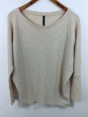 Savvi Thermal Waffle Weave Oversized Dolman Sleeve Top Oatmeal Beige S
